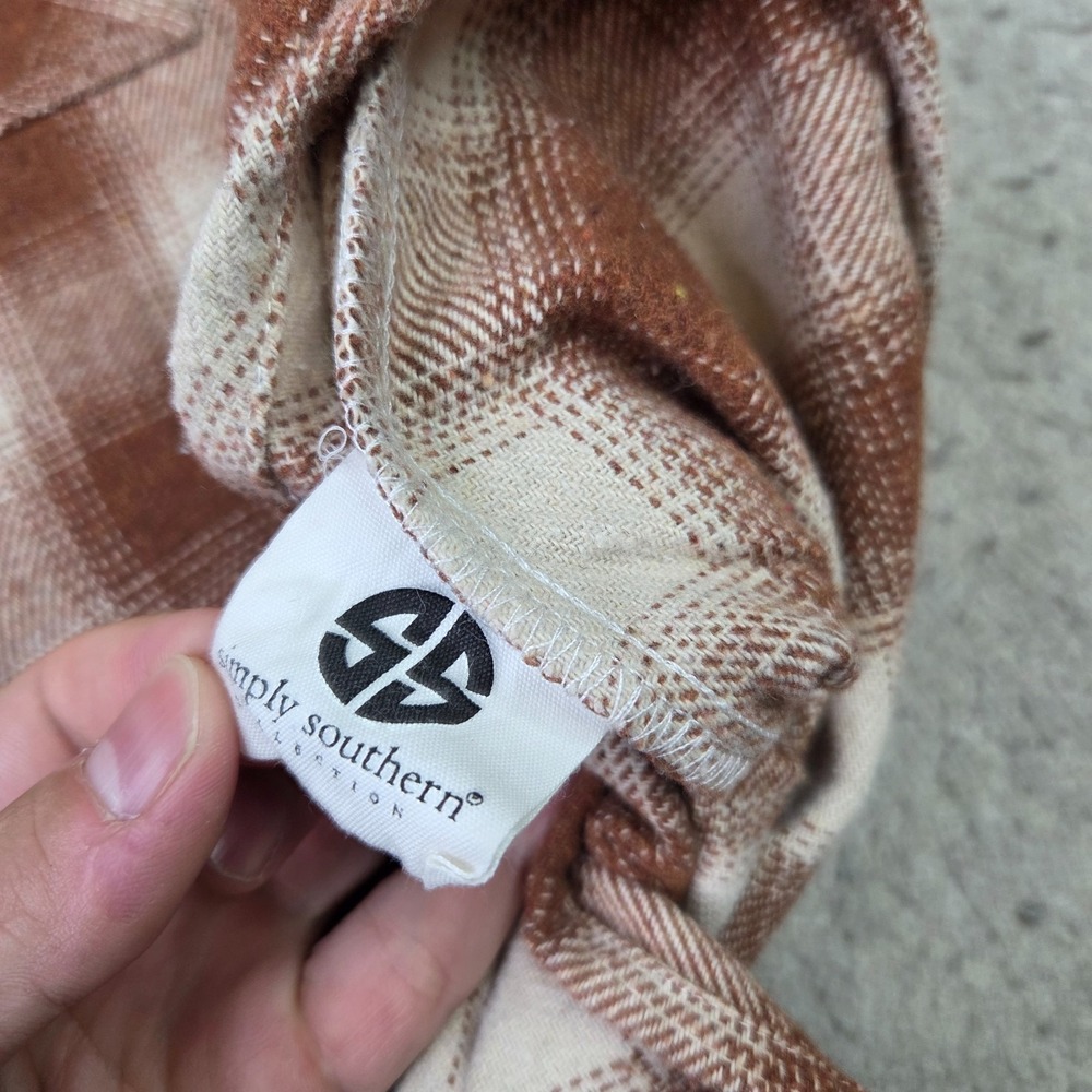 Simply Southern Flannel Shirt Women L Brown Plaid Long Sleeve Button Heavyweight - Picture 7 of 11